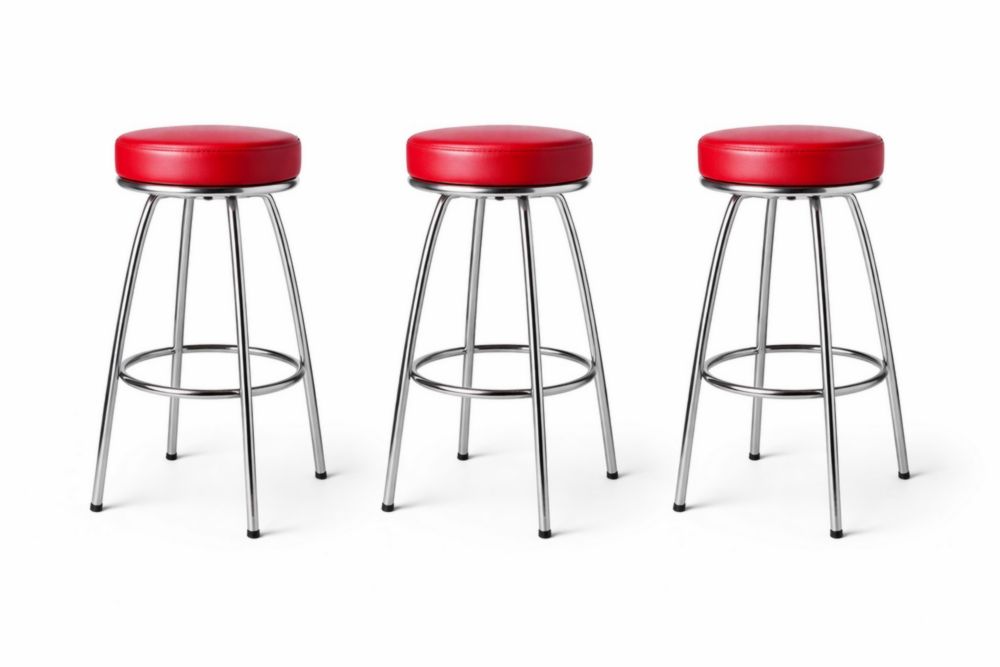 Red PU Leather Bar Stools Set with Chrome Frame 75cm Height