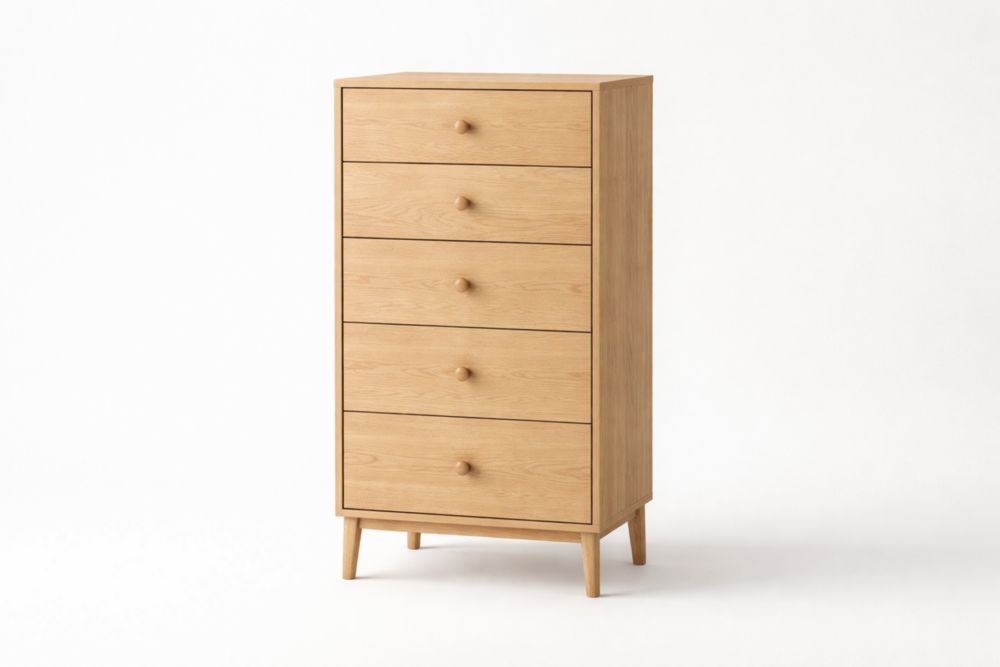 Oak Wood 5-Drawer Tall Dresser