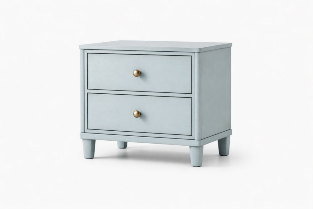 Wood Nightstand with Two Drawers Light Blue