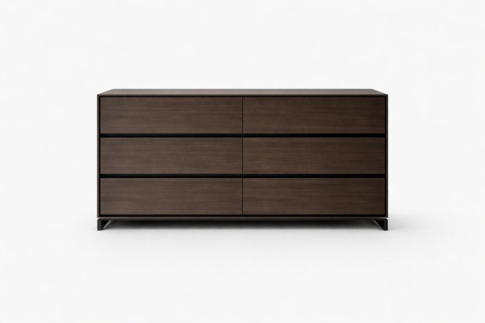 Walnut Six-Drawer Dresser Solid Wood Veneer 140x45x75 cm