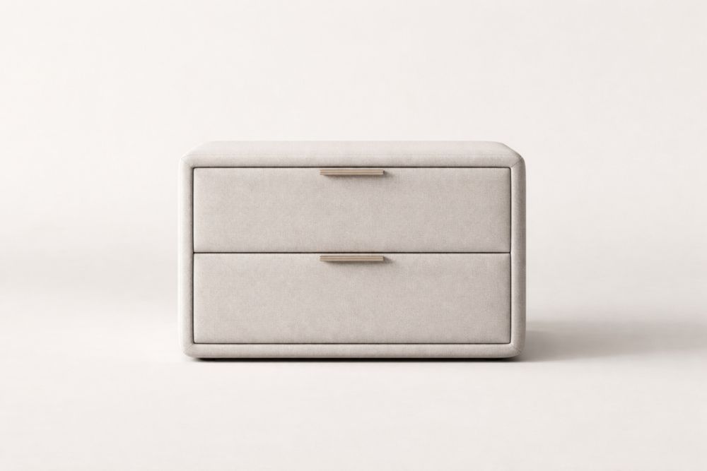 Beige Upholstered Two-Drawer Nightstand 60x40x45 cm