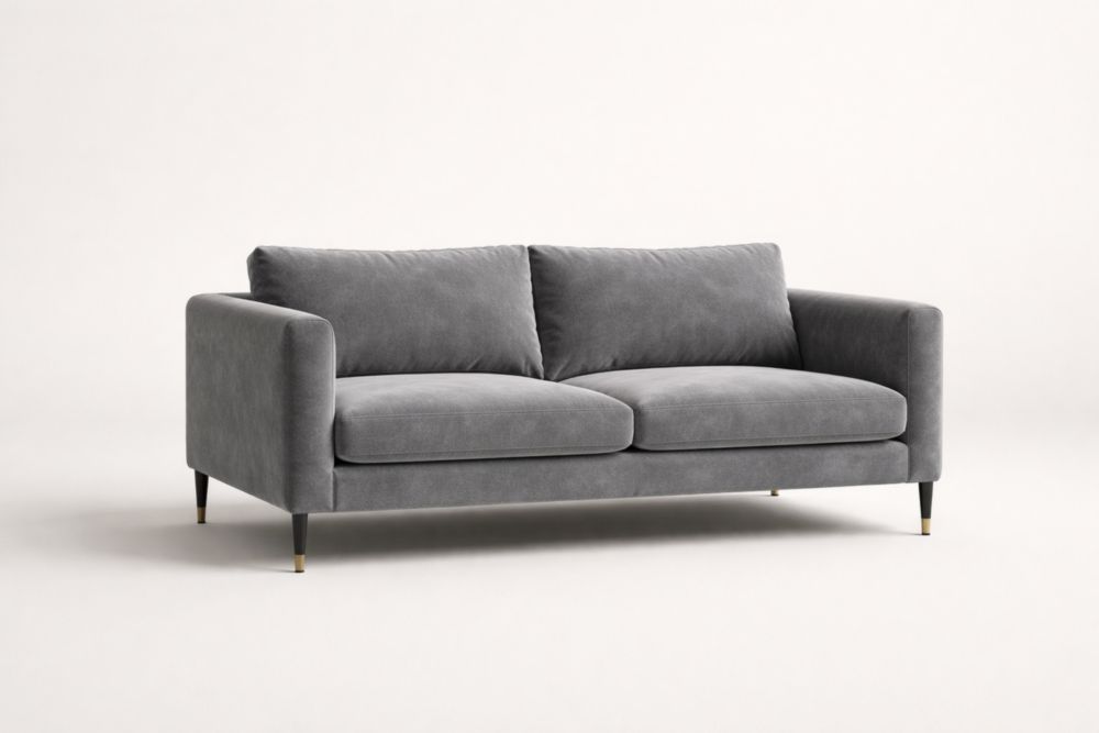 Grey Fabric Two-Seater Sofa with Metal Legs