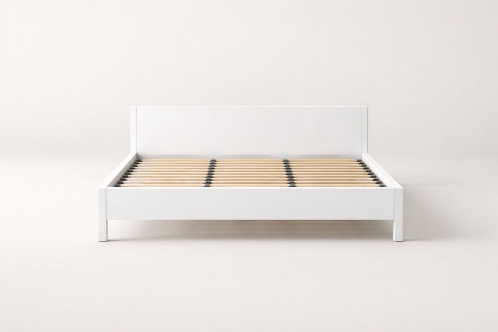 White Wooden Platform Bed Frame with Headboard 210cm x 160cm x 100cm