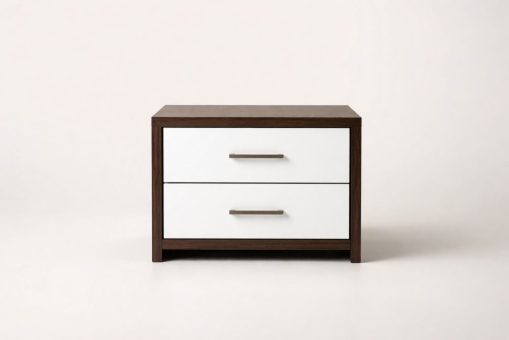 Two-Drawer Nightstand Dark Wood/White MDF 60x40x50 cm
