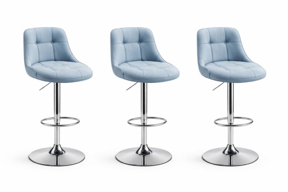 Blue PU Leather Adjustable Swivel Bar Stool Set with Chrome Base