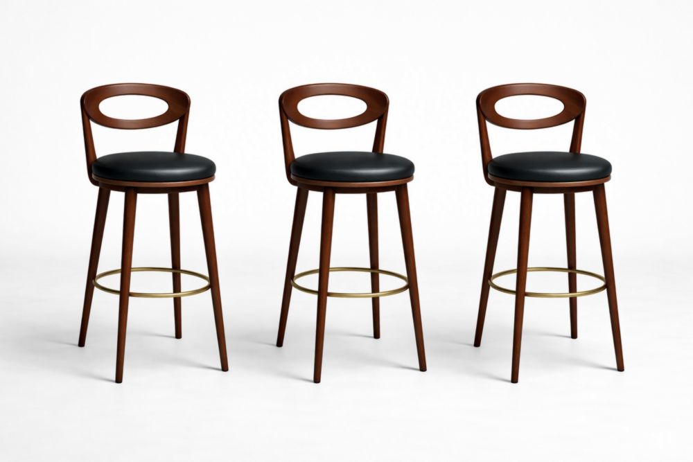 Wood and Faux Leather Swivel Bar Stool Set of 3