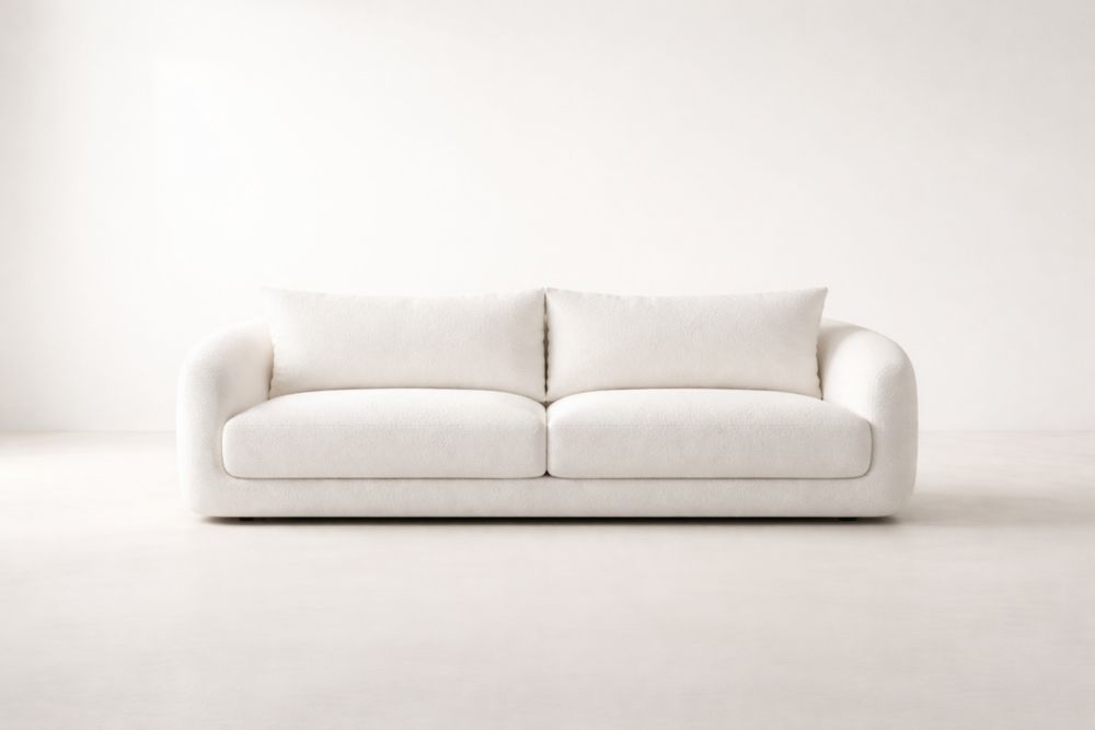 White Fabric 2-Seater Sofa with Rounded Arms