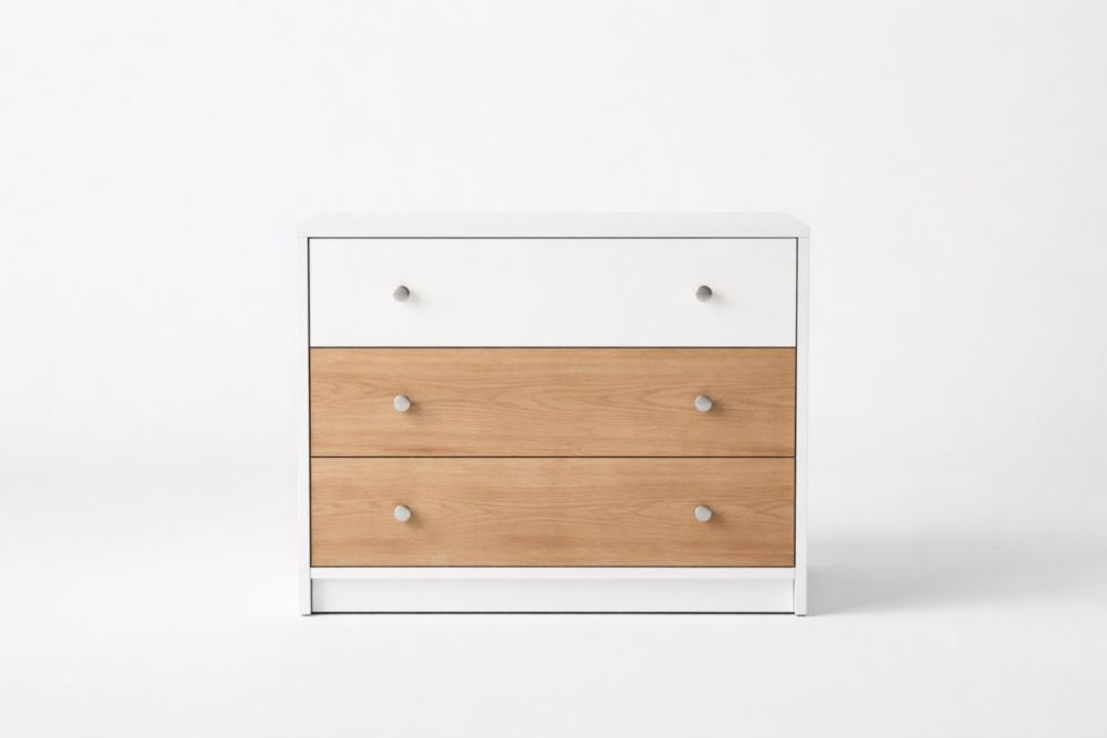 White and Natural Wood Chest of Drawers