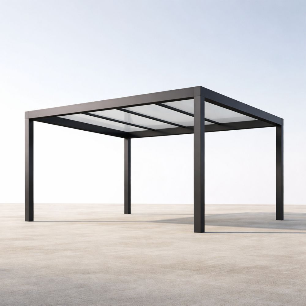 Outdoor Metal Pergola with Transparent Polycarbonate Roof-Decorivano