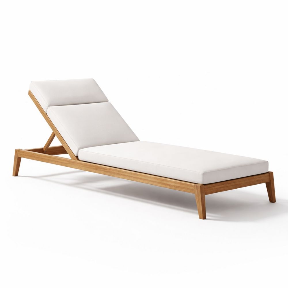 Teak Adjustable Chaise Lounge with White Cushions-Decorivano