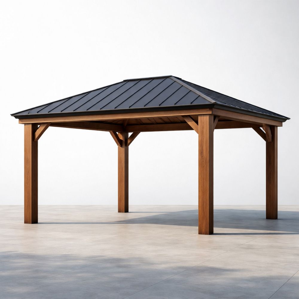 Wooden Outdoor Gazebo with Steel Roof 350cm x 300cm Brown/Black-Decorivano