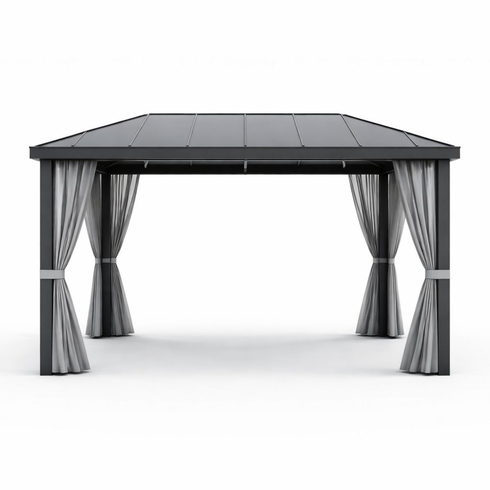 Outdoor Gazebo Aluminum Frame with Polycarbonate Canopy and Polyester Curtains 3m x 4m-Decorivano