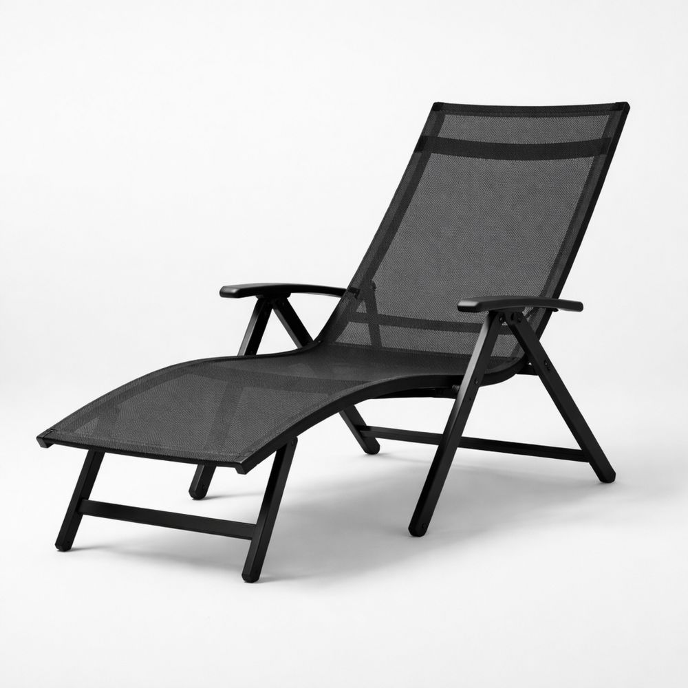 Black Aluminum Folding Mesh Chaise Lounge Chair 178x56x72 cm-Decorivano