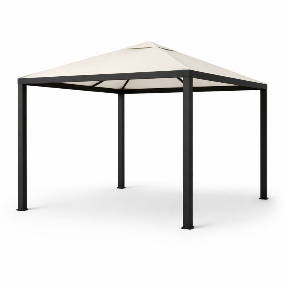 Outdoor Gazebo with Beige Polyester Canopy and Black Steel Frame 3m x 3m-Decorivano