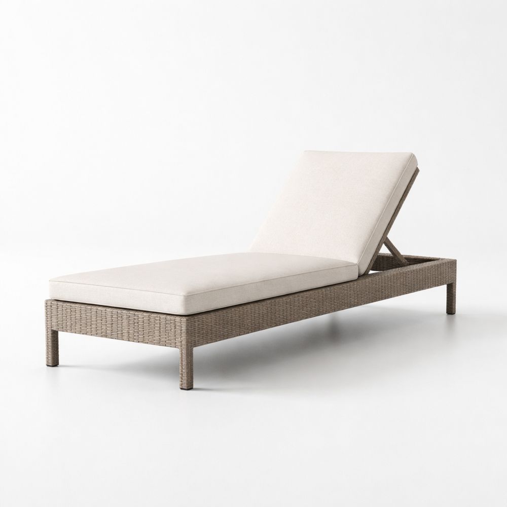 Outdoor Adjustable Chaise Lounge Rattan Sun Lounger with Cushion Beige-Decorivano