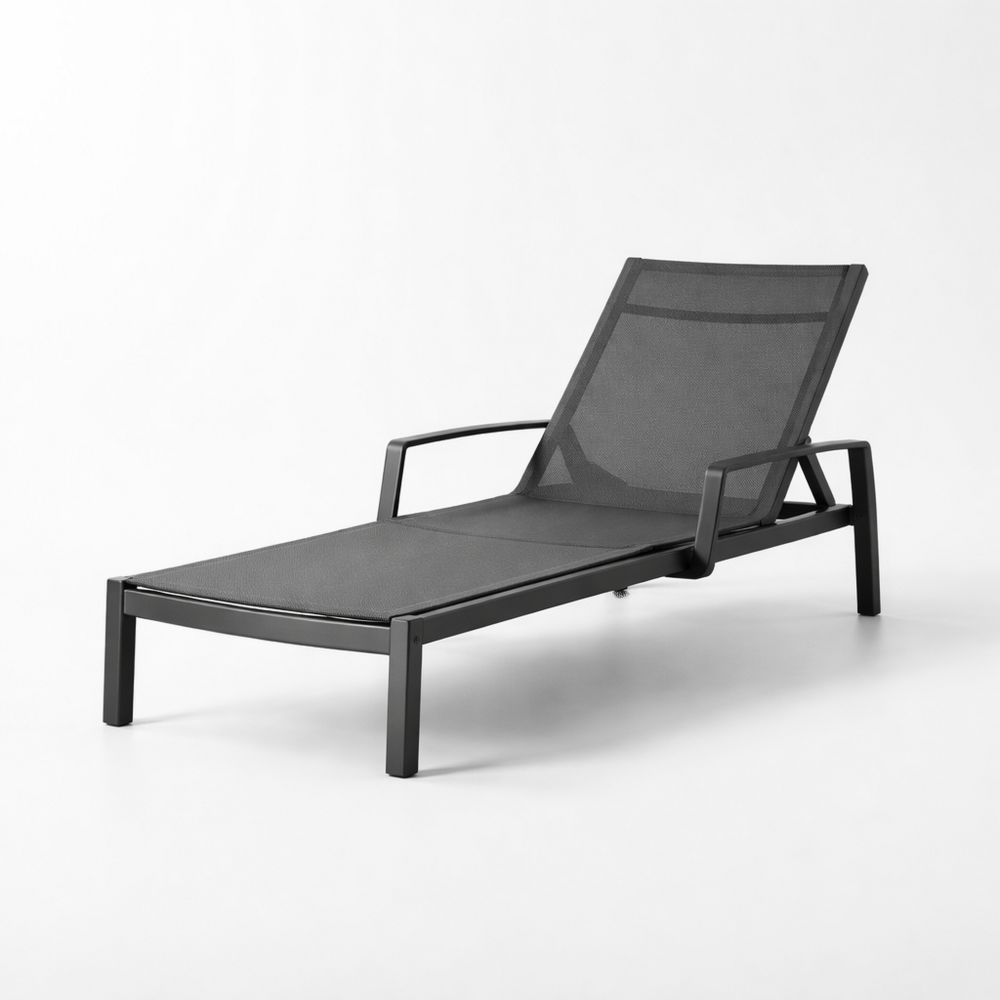Outdoor Adjustable Sun Lounger Black Aluminum Frame Mesh Fabric 200cm-Decorivano