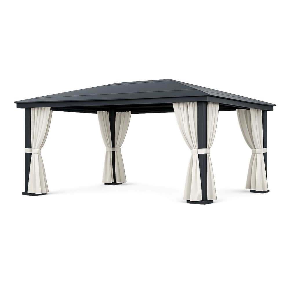 Outdoor Aluminum and Steel Gazebo with Polyester Curtains 10x12 ft-Decorivano