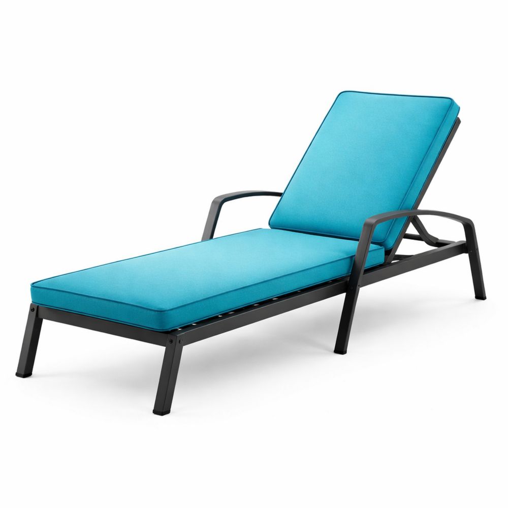 Outdoor Chaise Lounge Chair with Cushion Black Frame Blue Upholstery-Decorivano