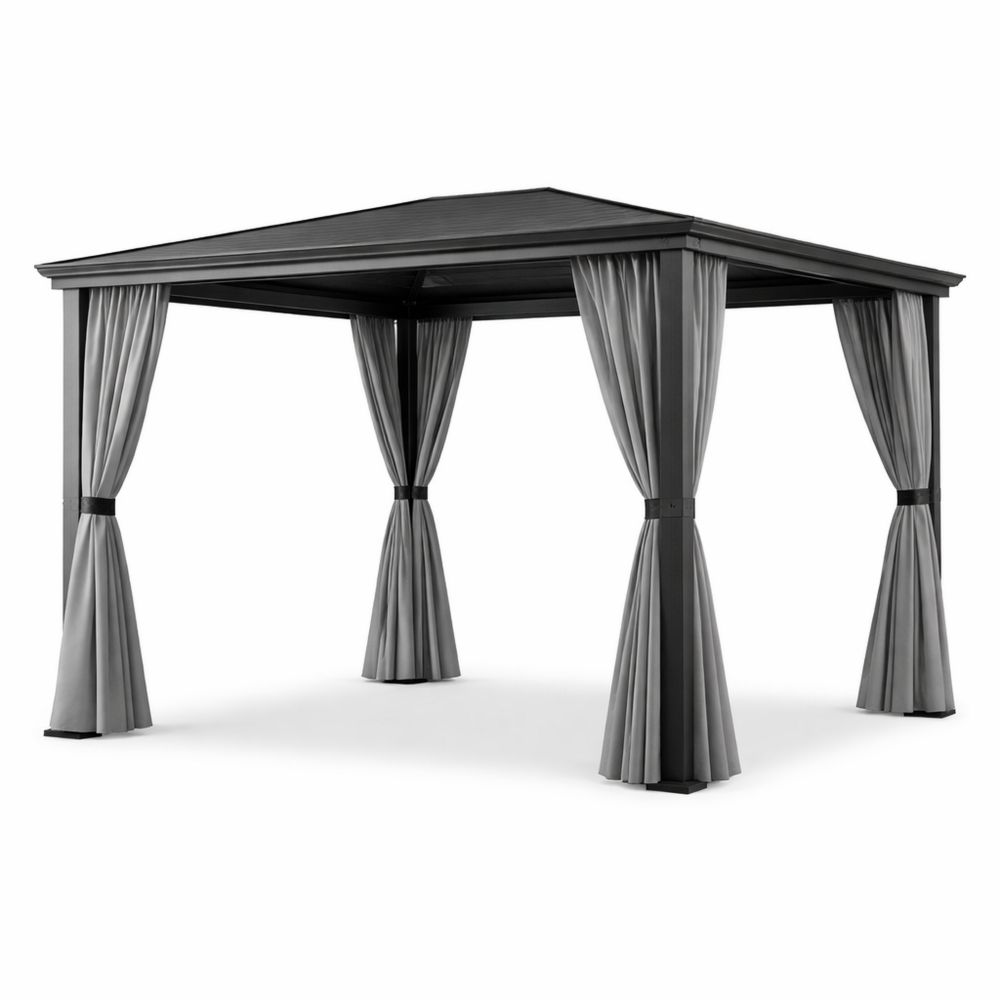 Outdoor Gazebo with Steel Frame and Polyester Curtains Gray 300cm x 400cm-Decorivano