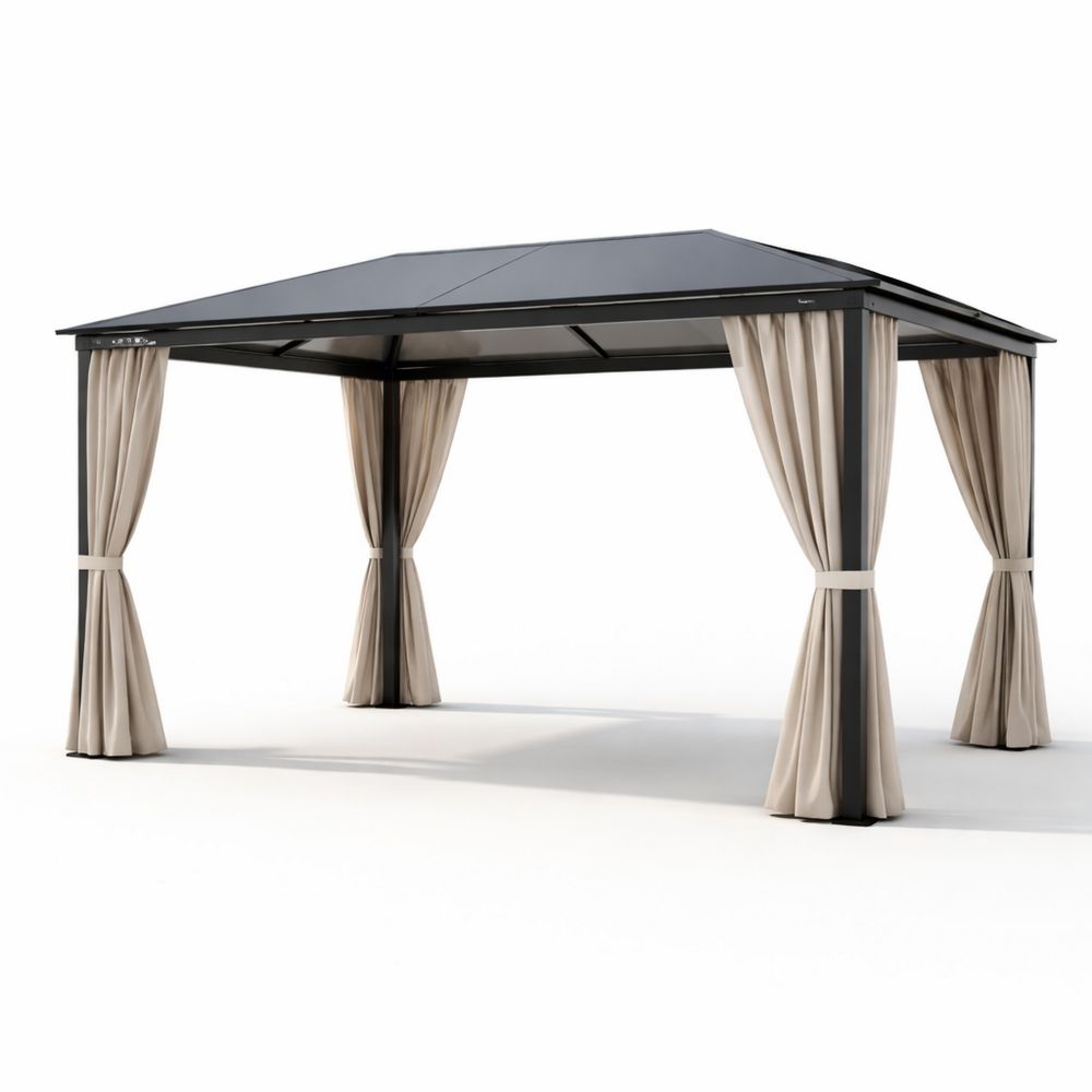 Outdoor Gazebo Aluminum Frame with Beige Polyester Curtains 3x4m-Decorivano