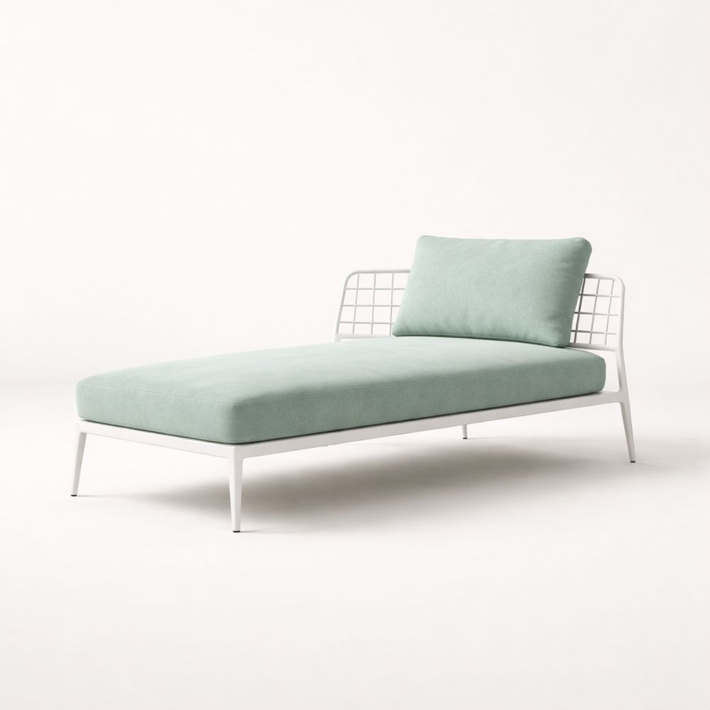 Outdoor Metal Frame Chaise Lounge with Mint Green Cushion-Decorivano