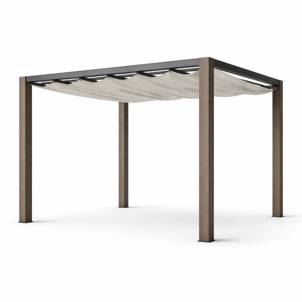 Outdoor Pergola with Retractable Polyester Canopy Beige 300x400 cm Steel Wood-Decorivano