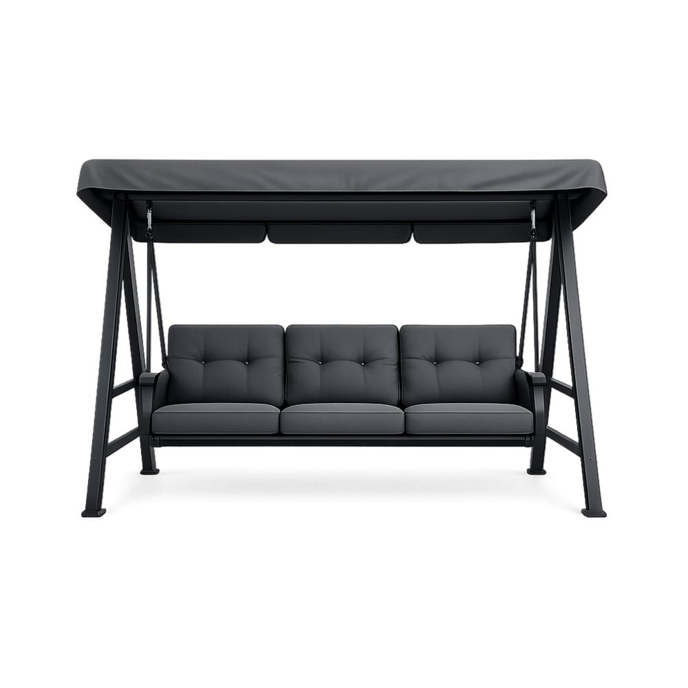 Metal Frame Outdoor Patio Swing with Canopy and Polyester Cushions, Gray-Decorivano