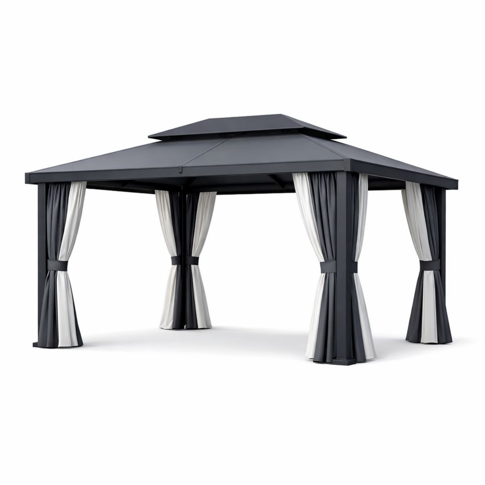 Outdoor Gazebo with Steel Frame and Polyester Canopy-Decorivano