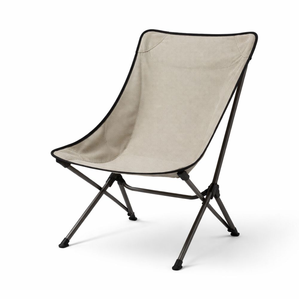 Beige Polyester Folding Sling Chair with Steel Frame 84x66x91 cm-Decorivano