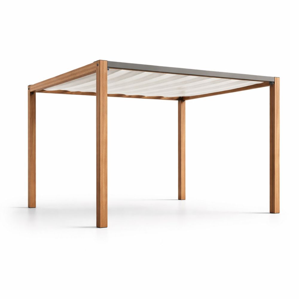 Outdoor teak frame gazebo with a polyester roof, 300 cm × 300 cm-Decorivano