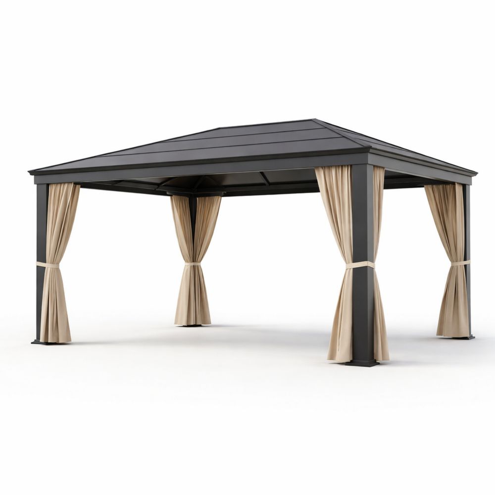 Outdoor Gazebo with Aluminum Frame and Polyester Curtains 300x400cm-Decorivano