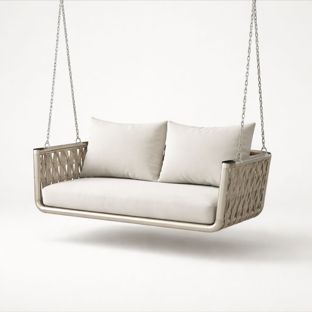 Outdoor Hanging Swing Sofa Beige Fabric Aluminum Frame 160cm-Decorivano