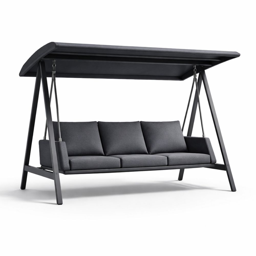 Metal Swing Chair with Polyester Cushions and Canopy Charcoal 210cm-Decorivano
