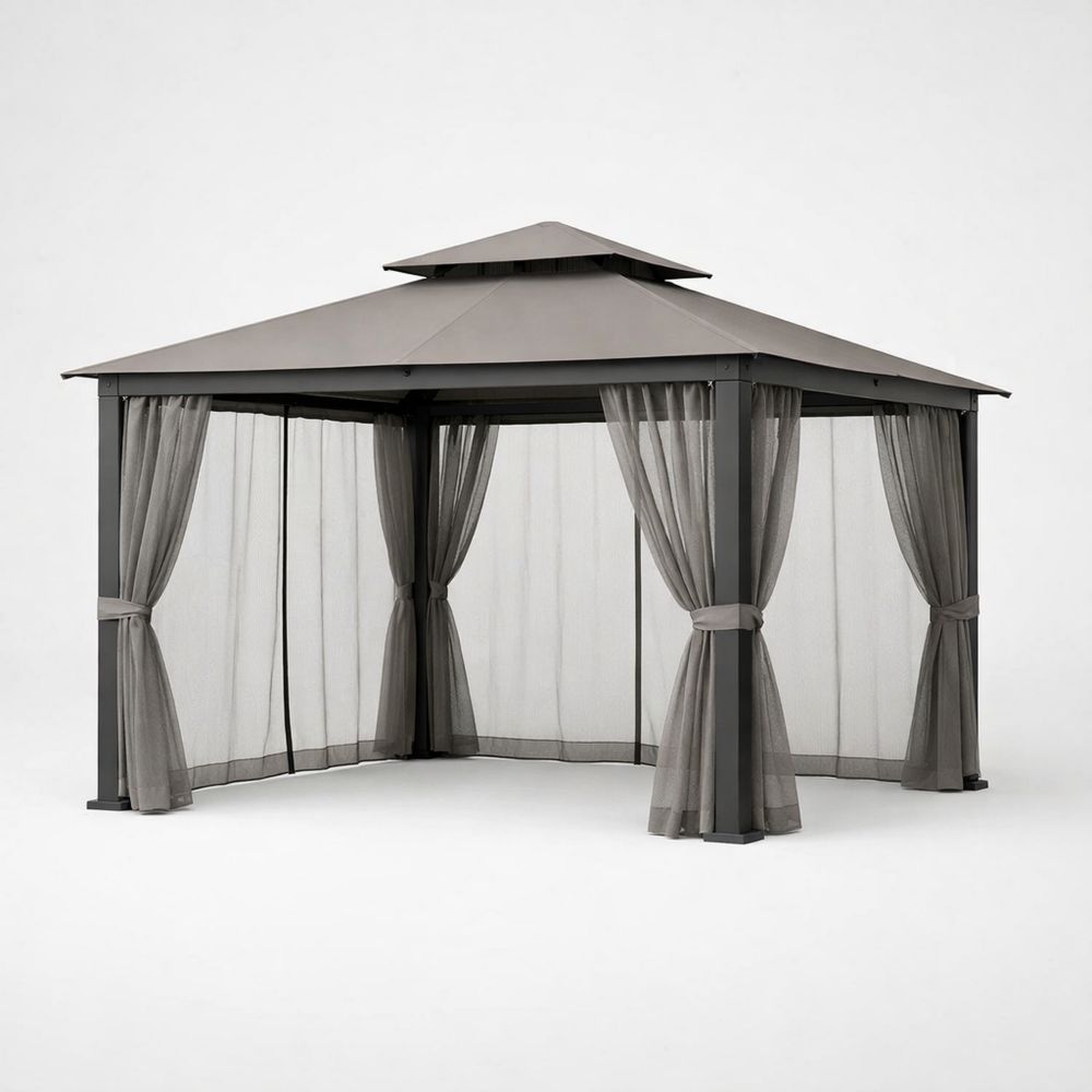Outdoor Gazebo with Steel Frame and Netting 3x3m Grey-Decorivano