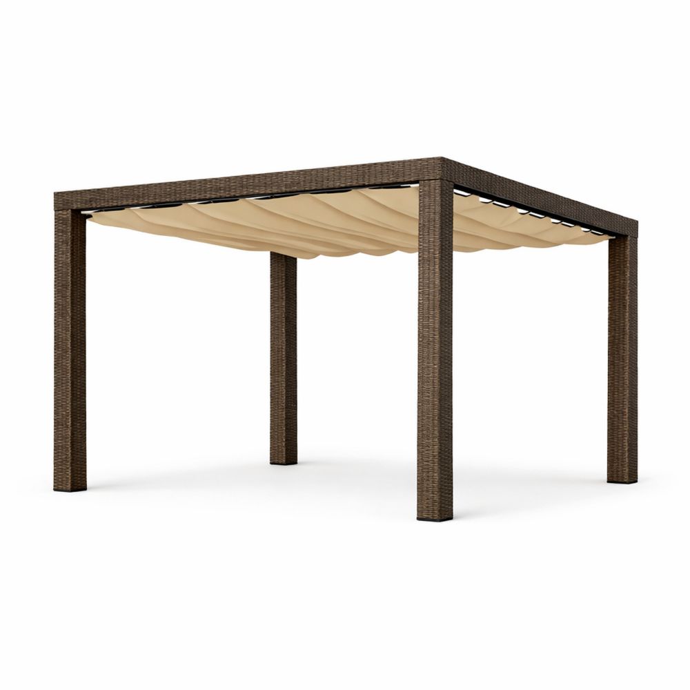 Outdoor Square Rattan Pergola with Beige Adjustable Canopy-Decorivano