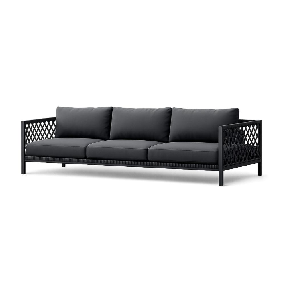 Black Aluminum Outdoor 3-Seater Sofa with Cushions-Decorivano