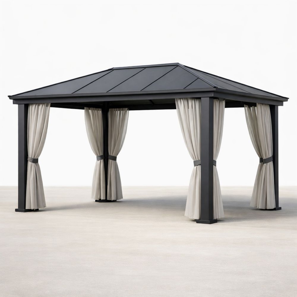 Aluminum Frame Patio Gazebo with Polyester Curtains 300cm x 400cm-Decorivano