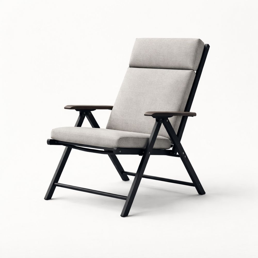 Metal Frame Outdoor Folding Chair with Grey Polyester Cushions-Decorivano