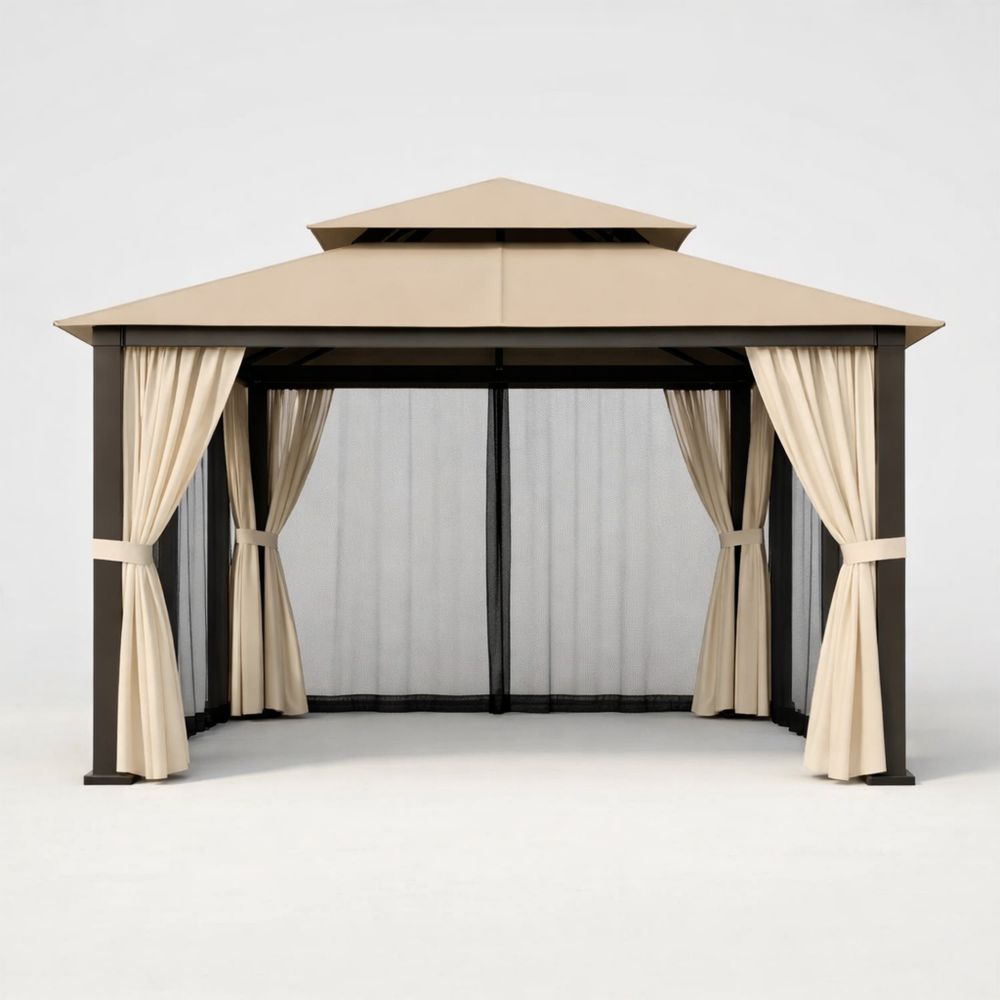 Outdoor Gazebo Beige Canopy Steel Frame 300x300x270 cm-Decorivano