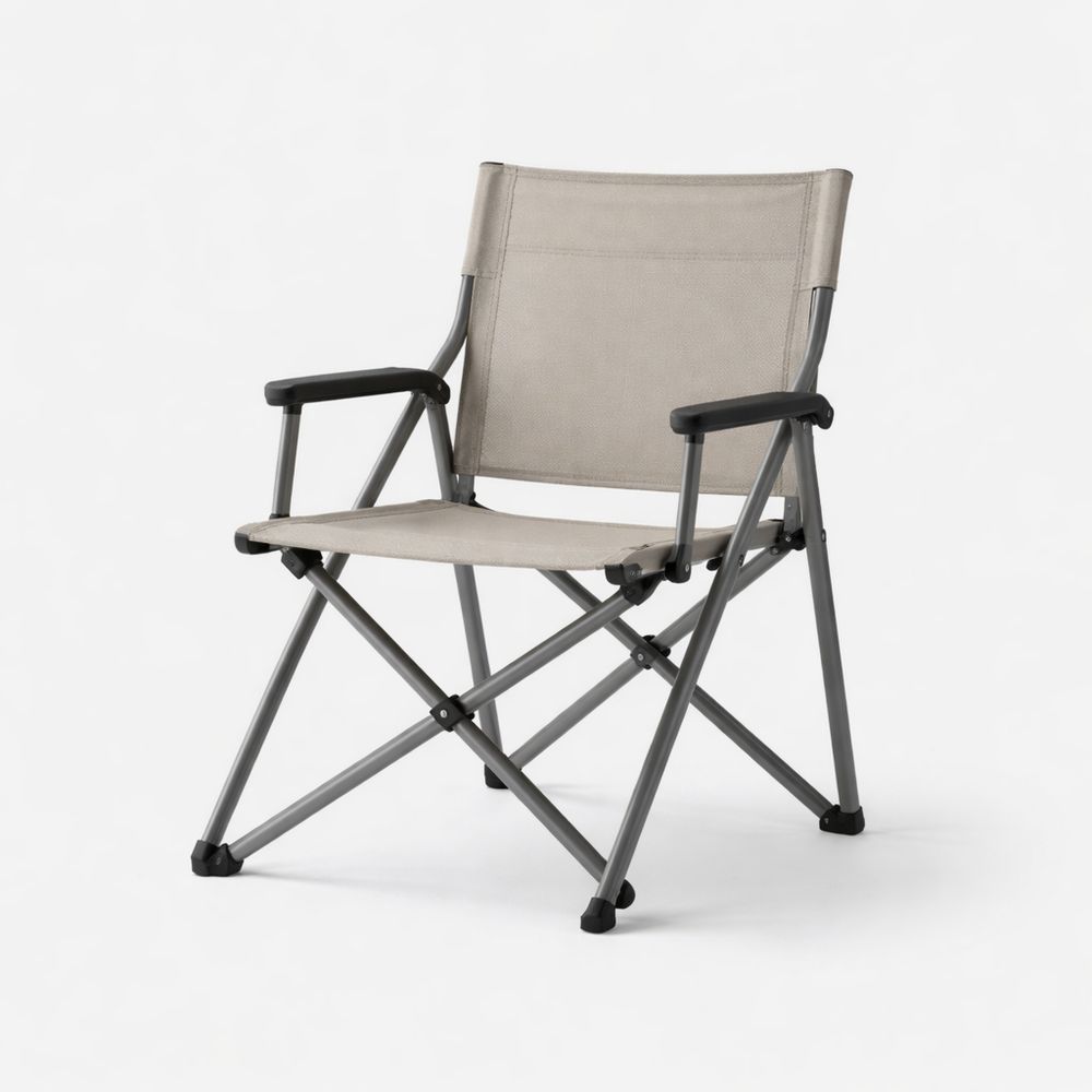 Folding Outdoor Chair with Steel Frame and Canvas Seat Beige-Decorivano