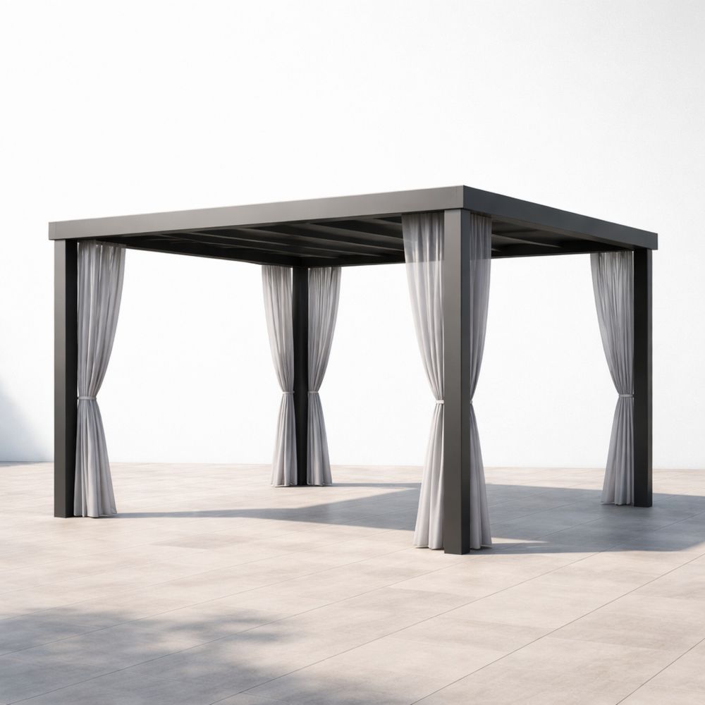 Outdoor Aluminum Pergola with Polyester Curtains 3x4m-Decorivano