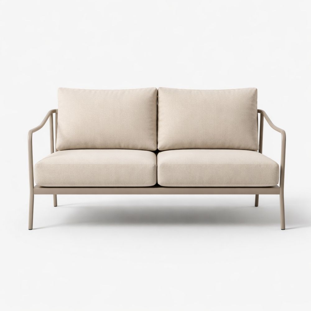 Beige Metal Frame Sofa with Polyester Cushions, 142cm-Decorivano