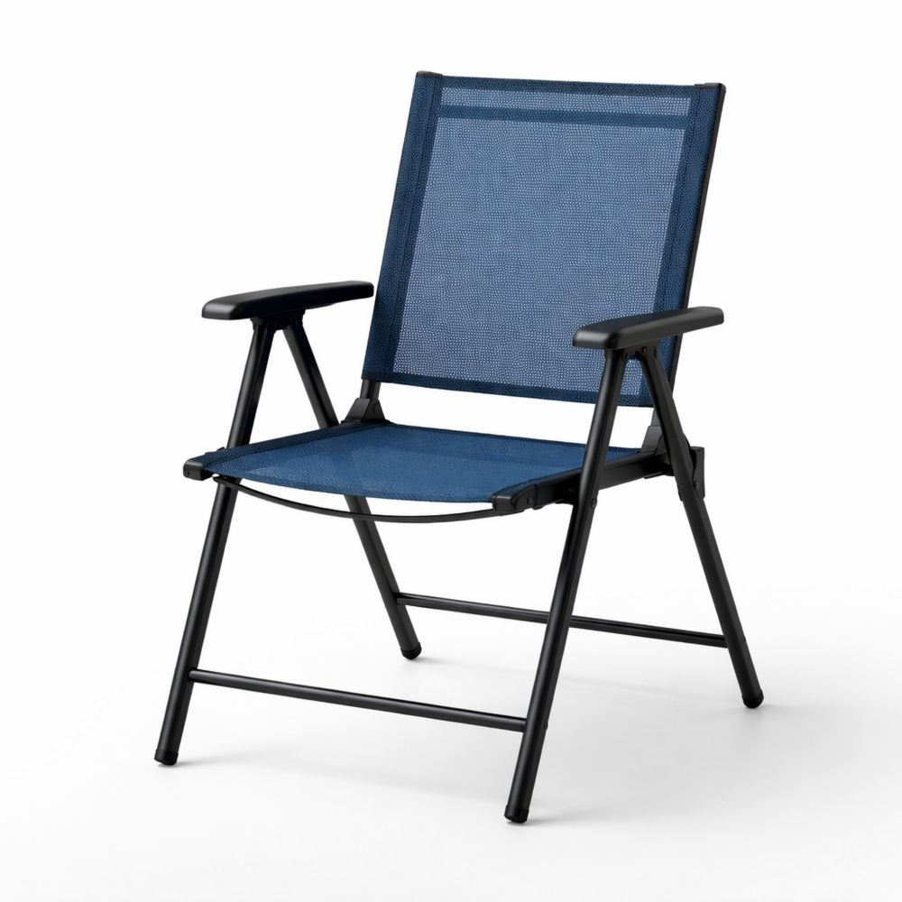 Blue Metal Frame Folding Chair with Mesh Fabric Seat-Decorivano