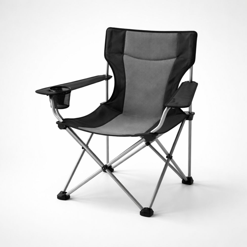 Folding Camping Chair with Cup Holder Black/Gray Polyester Steel Frame-Decorivano