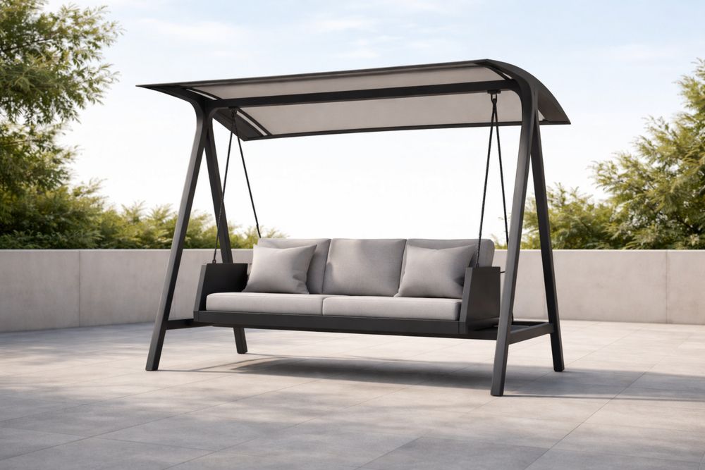 Outdoor Patio Swing Chair Steel Frame with Gray Cushion and Canopy-Lumestio