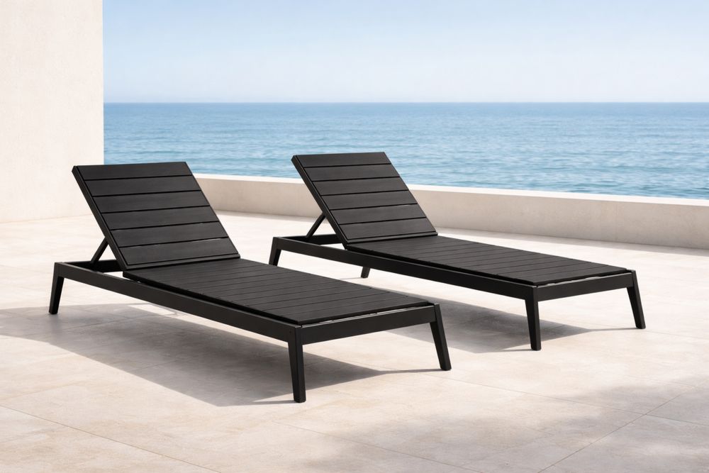 Black Adjustable Outdoor Chaise Lounge Set with Aluminum Frame-Lumestio