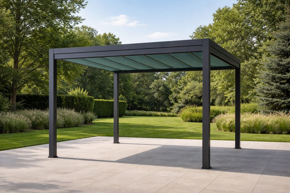 Outdoor Steel Pergola Gazebo Black Polycarbonate Roof-Lumestio