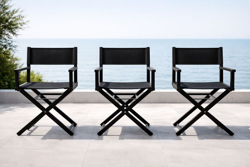 Black Aluminum and Nylon Outdoor Folding Director Chairs Set of 3-Lumestio