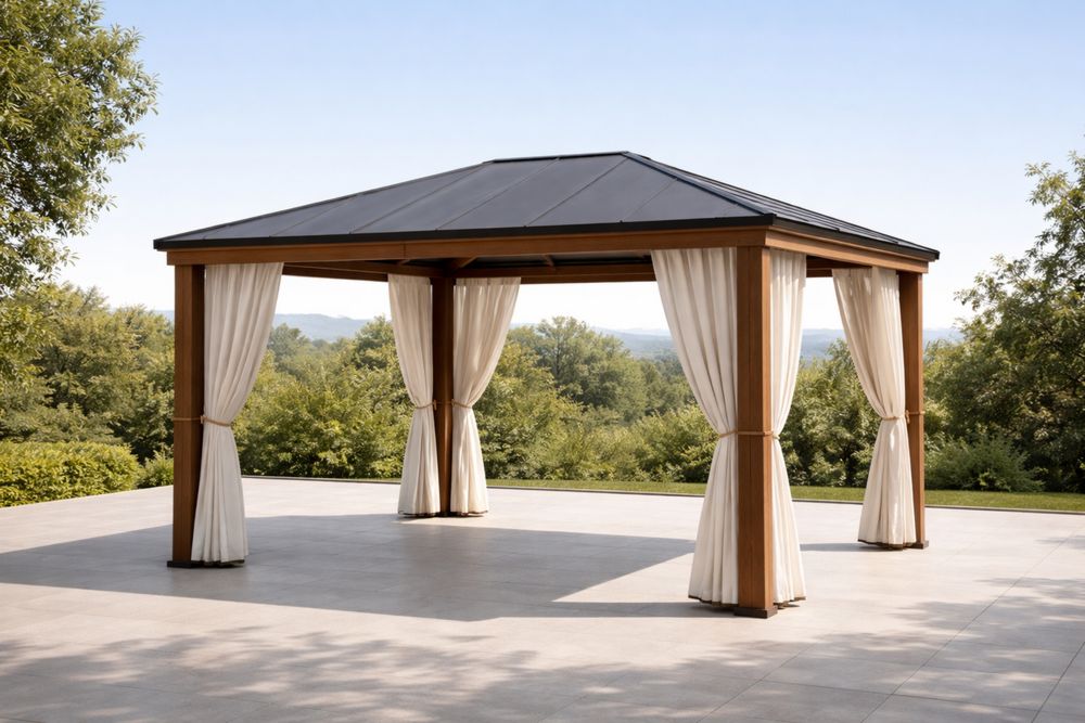 Outdoor Gazebo with Curtains Aluminum Frame Black Roof-Lumestio