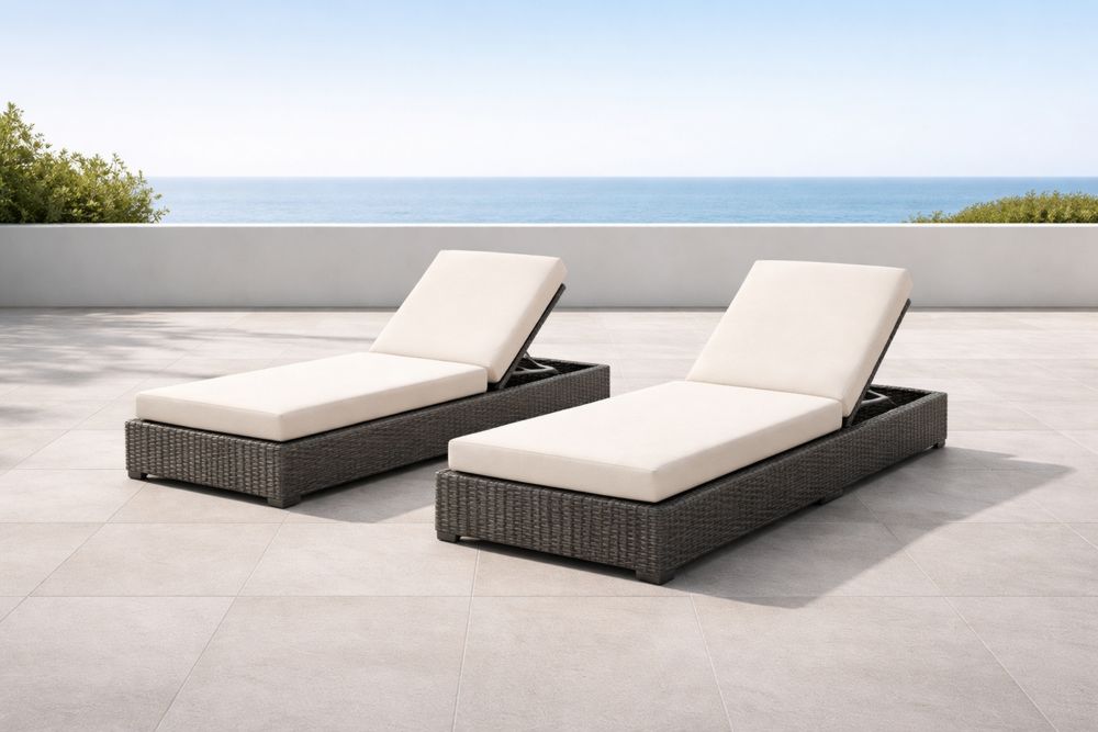 Outdoor Wicker Chaise Lounge Set with Adjustable Backrest and Beige Cushions-Lumestio